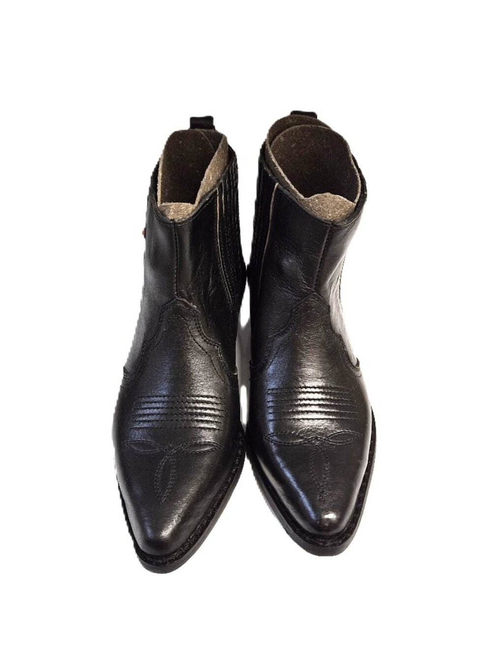 Vintage 90s Black Leather Western Ankle Boots NOS – Made in Romania Sizes 6&8.5